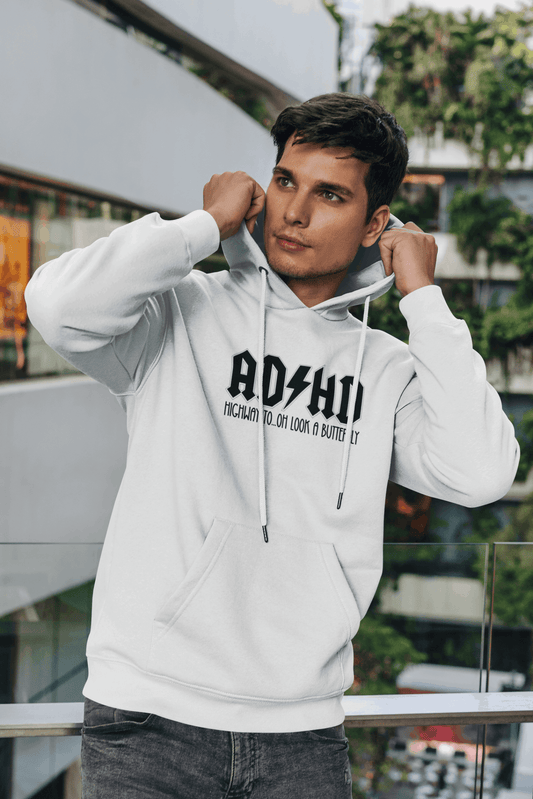 Duwweltjie® Foolstop - "ADHD Highway to...oh look a butterfly" Men's Hoodie - Duwweltjie