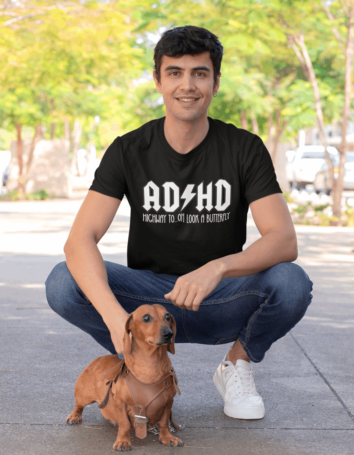 Duwweltjie® Foolstop - "ADHD Highway to...oh look a butterfly" Men's T-Shirt - Duwweltjie